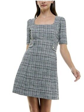 Taylor Blue and White Tweed Mini Dress